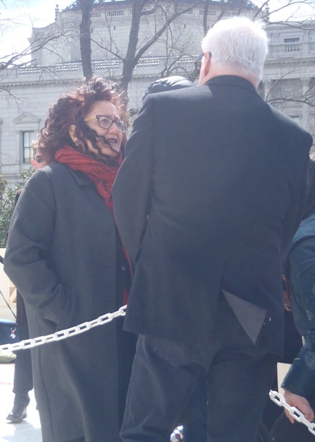 Melanie chats with Cleve Jones after his closing remarks...