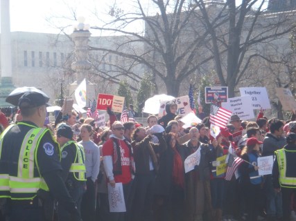 Melanie with pro-equality crowd