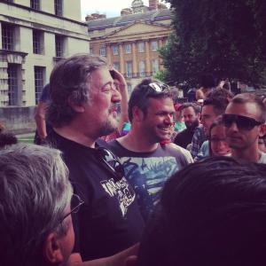 Photo courtesy Gaydar - @stephenfry at the London protests against #LGBT human rights abuses in #Russia