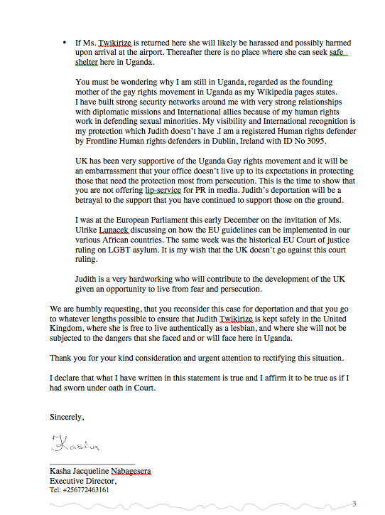 Kasha Letter to UK Home office Judith