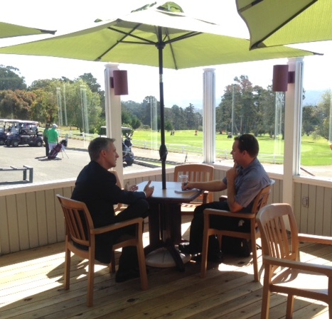 Brad Dacus with a reporter