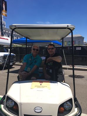 Larry Crickenberger, Sf Pride Board Treasurer with Gary Virginia, SF Pride Board VP, catching a rare quiet moment backstage,