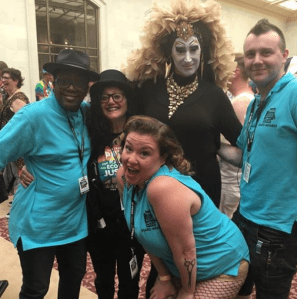 Board members, Cheryl Dunye, Melanie  Nathan,  Justin Taylor,  Joey Cupcake with Sister Roma