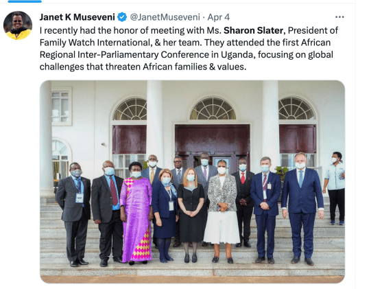 Picture of US Evangelical Sharon Slater at African parliamentary Conference with Janet