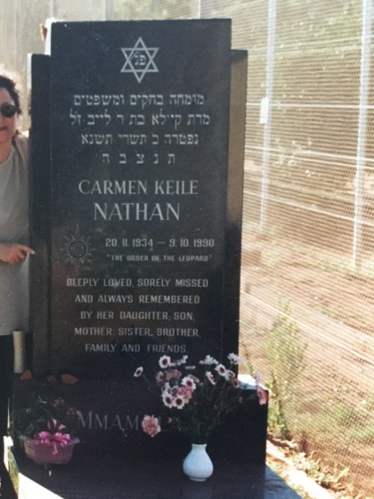 Melanie Nathan and her mother/ Carmen Nathan's unveiling of tombstone in August 1991 Consecration