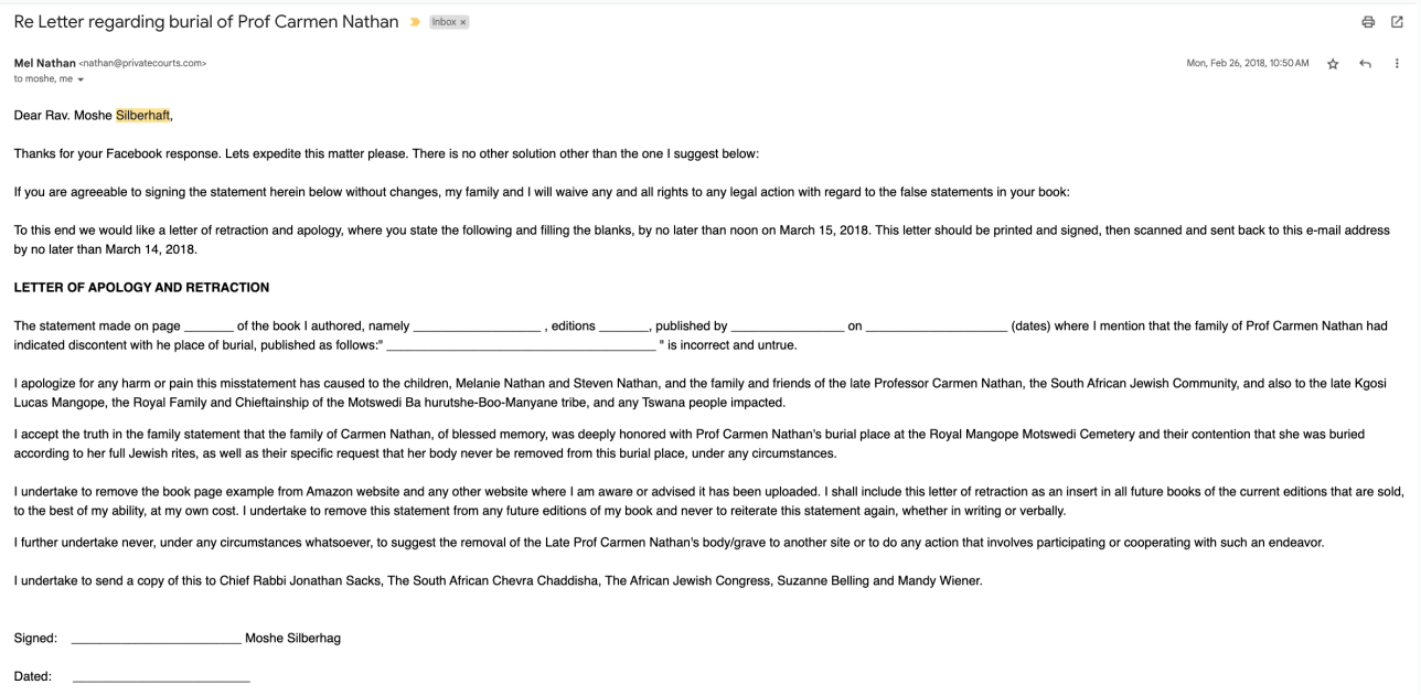 Rabbi Silberhaft lied about my Mom Carmen Nathan's burial place